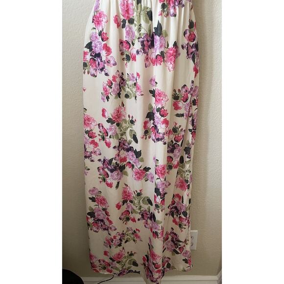 Forever 21 Ivory Floral V Neck Sleeveless Necklace Lined Maxi Women's Dress S - Picture 3 of 6